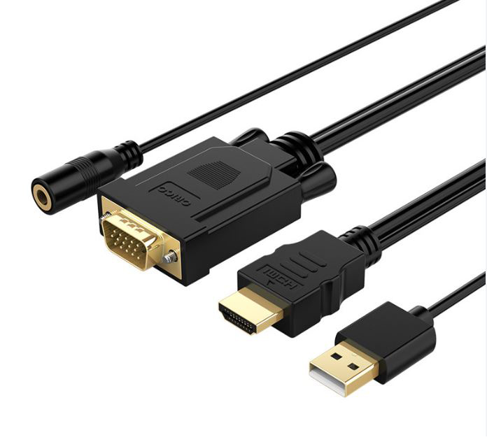 HDMI to VGA adapter with 3.5mm Audio and USB Charging Cable